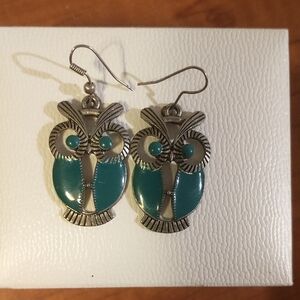 Silver and Teal Owl Earrings